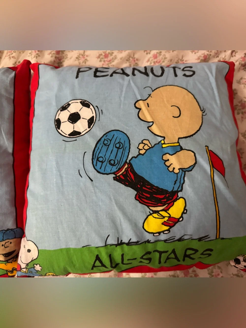 Peanuts Snoopy Baseball Pillow - Light Blue, Red & Green